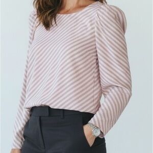Apostrophe Pink Taupe Striped Long box sleeve professional feminine career